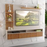 Painel Para Tv Até 65 Polegadas Aurora Off White Mel Ripado Viero Off White Com Mel