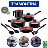 Jogo De Panelas Com Utensílios Em Nylon 8pç Preto Tramontina