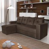 Sofá 3 Lugares Com Chaise Suede Marrom Zinhão Marrom