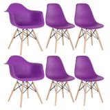 Kit 2 Cadeiras Eames Daw Com Braços + 4 Cadeiras Roxo