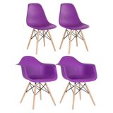 Kit 2 Cadeiras Eames Daw Com Braços + 2 Cadeiras Roxo