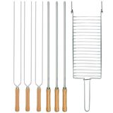 Kit Preparo Churrasco Grelha Espetos 3 Simples E 3 Duplo Mor