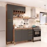 Cozinha Compacta Com 3 Peças E 1 Prateleiras 6 Portas 2 Gavetas 100% Mdf Itália Espresso Móveis Castanho/cinza