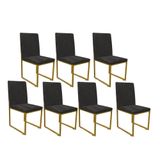 Kit 07 Cadeira De Jantar Office Sttan Escritório Sala Ferro Dourado Corino Preto - Ahazzo Móveis