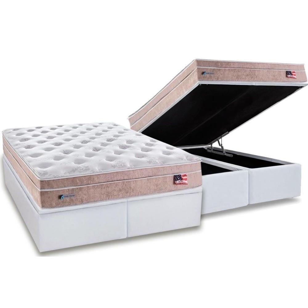 Cama Box Baú Queen: Colchão Molas Ensacadas Sealy Masterpocket Miami + Base White(158x198)