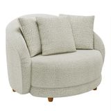Poltrona Decorativa Para Sala De Estar Fixa Pés Madeira Witta M03 Bouclê Bege Claro