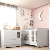 Quarto De Bebê Com Berço Americano 3 Em 1 E Cômoda 1 Porta Com Janela Ben Móveis Peroba Branco