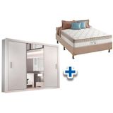 Cama Box Casal + Colchão King Best + Guarda Roupa Veneza Luxo Branco