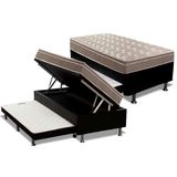 Cama Box Baú C/auxiliar Solteiro: Colchão Espuma Paropas D33 Euro Pillow + Base Black(88x188)