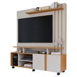 Estante Home Para Tv Até 55&quot; 2 Portas 6 Nichos C/ Painel Valência Off White/nature Off White/nature