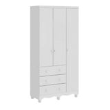 Guarda Roupa Infantil 3 Portas 3 Gavetas Junior New Móveis Peroba Branco Brilho