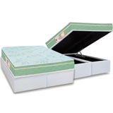 Cama Box Baú Queen: Colchão Espuma D33 Castor Sleep Max Euro Pillow + Base White(158x198)