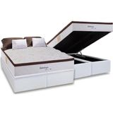 Cama Box Baú Queen: Colchão Molas Herval Maxspring Edimburgo + Base Crc Courano White(158x198)