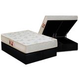 Cama Box Baú Queen: Colchão Espuma D33 Castor Sleep Max Relax + Base Crc Suede Black(158x198)