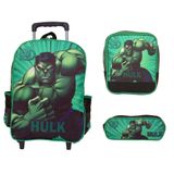 Mochila Infantil Masculina Rodinhas Hulk Lancheira Estojo