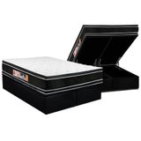 Cama Box Baú Queen: Colchão Espuma Castor D33 Black E White Air Pillow + Base Black(158x198)