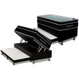 Cama Box Baú C/auxiliar Solteiro: Colchão Molas Ortobom Superpocket Elegant + Base Black(88x188)