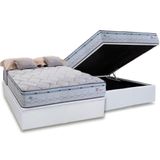 Cama Box Baú Casal: Colchão Molas Herval Maxspring Oslo + Base Crc Courano Branco(138x188)