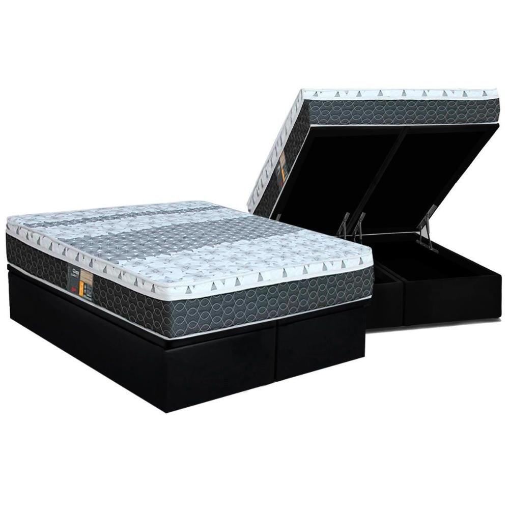 Cama Box Baú Queen: Colchão Molas Bonnel Castor System Class One Face + Base Black(158x198)