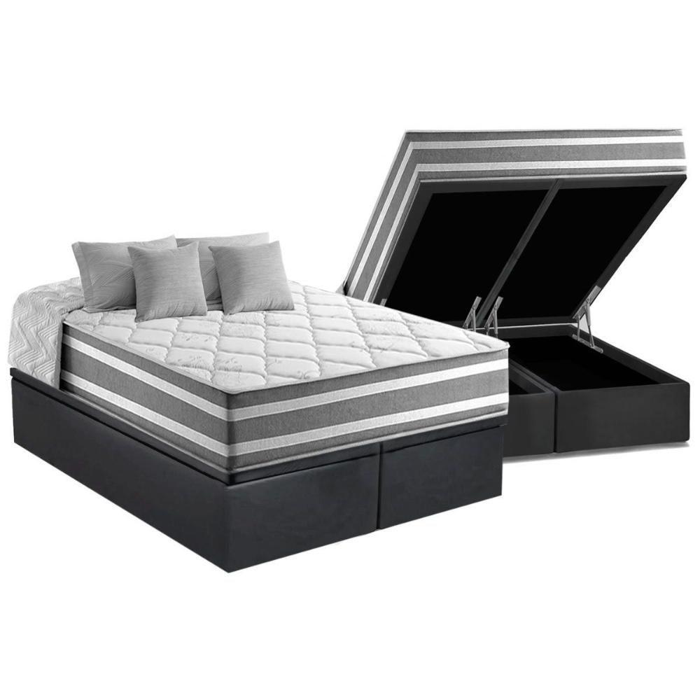 Cama Box Baú Queen: Colchão Molas Masterpocket Ensacadas Anjos Duo Sono + Base Gray(158x198)