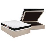 Cama Box Baú Casal: Colchão Espuma Castor D45 Black E White Air Double Face + Base Clean(138x188)