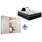 Cama Box Conjugada Casal Ortobom Union + Guarda Roupa Veneza Luxo Branco