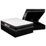 Cama Box Baú Queen: Colchão Espuma D33 Castor Black E White Air Euro Pillow + Base Black(158x198)