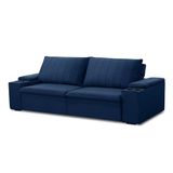 Sofá Retrátil E Reclinável 4 Lugares 245cm Kent Porta Copos No Braço Veludo Azul G22 Gran Belo