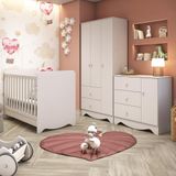 Quarto Infantil Completo Com Guarda Roupa Cômoda E Berço Mini Cama Ben Peroba Branco Brilho