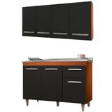 Armário Aéreo 4 Portas e Balcão 120cm Savana Preto Mobbs