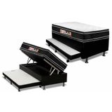 Cama Box Baú C/auxiliar Solteiro: Colchão Espuma Castor D33 Black E White Air + Base Black(88x188)