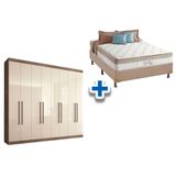 Cama Box Casal + Colchão King Best + Guarda Roupa Master Vip 8.4 Castanha/off White