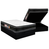 Cama Box Baú Casal: Colchão Espuma Castor D33 Black E White Face Euro Pillow + Base Black(138x188)