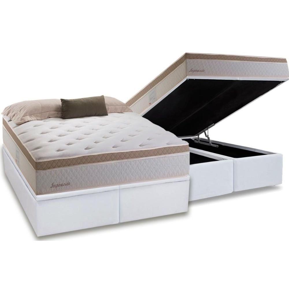 Cama Box Baú Queen: Colchão Molas Bonnel Herval Masterpocket Inspiracion + Base White(158x198)