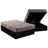 Cama Box Baú Queen: Colchão Anatômico Herval Ag65 Fort Black Firme Pillow Top + Base Black(158x198)