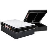 Cama Box Baú Queen: Colchão Espuma D33 Castor Black E White Air Euro Pillow + Base Gray(158x198)