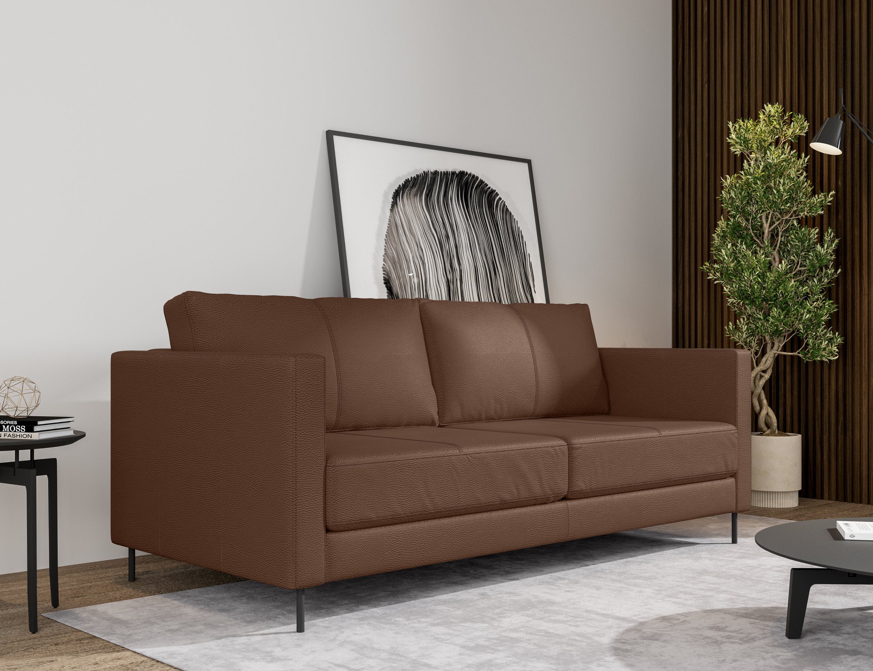 Sofá Living De Couro 200cm 2 Lugares Zeus Yescasa Conhaque