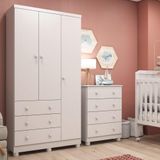 Quarto De Bebê Com Guarda Roupa 3 Portas E Cômoda Júnior Móveis Peroba Branco Brilho Branco Brilho