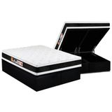 Cama Box Baú Queen: Colchão Espuma Castor D45 Black E White Air Double Face + Base Black(158x198)