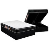 Cama Box Baú Queen: Colchão Espuma D33 Castor Black E White Air Euro Pillow + Base Black(158x198)