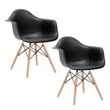 Kit 2 Cadeiras Eames Eifflel Com Braço Daw De Madeira Com Assento Preto - Cor: Preto