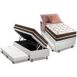 Cama Box Baú C/auxiliar Solteiro: Colchão Molas Anjos Superlastic Classic + Base Branco(88x188)