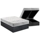 Cama Box Baú Queen: Colchão Espuma D33 Anjos Orthosono + Base Crc Suede Gray(158x198)