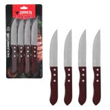 Faca Jumbo Para Churrasco De Inox Com Cabo De Madeira 4 Pçs