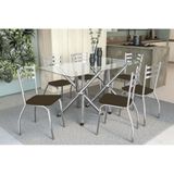 Sala De Jantar Completa Volga C/ Tampo Vidro 150cm + 6 Cadeiras Portugal Cromado/courano Marrom