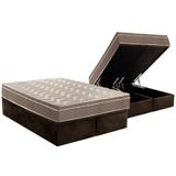Cama Box Baú Queen: Colchão Ortopédico Paropas D28 / Ep Pasquale + Base Crc Suede Brown(158x198)