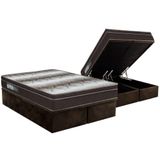 Cama Box Baú Queen: Colchão Ortopédico Ortobom Light + Base Crc Suede Marrom(158x198)