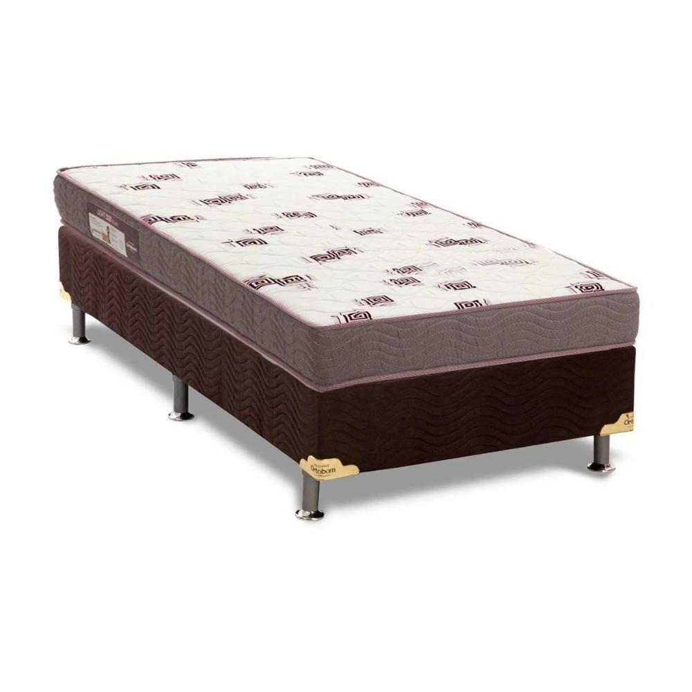 Cama Box Solteiro: Colchão Espuma Ortobom D28 Light + Base Crc Suede Brown(88x188)