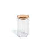 Pote Organizador De Vidro Canelado Tampa De Bambu 800ml