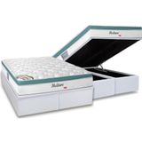 Cama Box Baú Queen: Colchão Molas Herval Masterpocket Ensacadas Meditare + Base White(158x198)